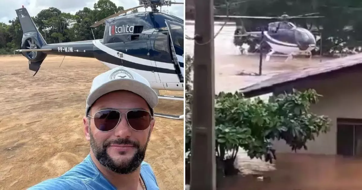 Empresário de Santa Catarina usa o próprio helicóptero para ajudar no resgate de pessoas